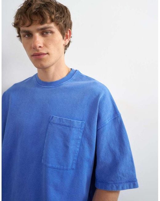 Topman Blue Premium Boxy Fit T-shirt With Pocket for men