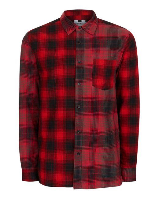 Topman Red Spliced Check Shirt in Red for Men | Lyst