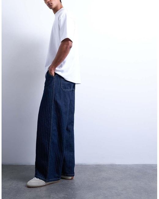 Topman Blue Wide Leg Jean With Seam for men