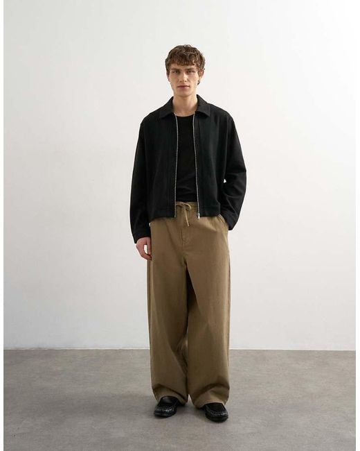 Topman Green Baggy Fit Herringbone Trousers for men