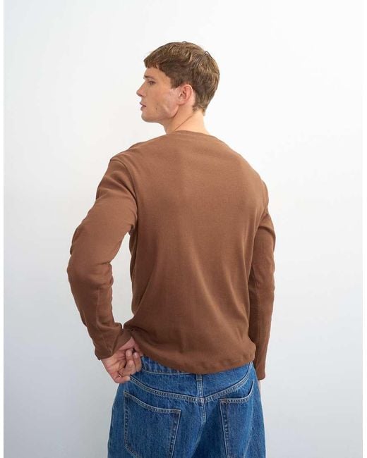 Topman Brown Slim Fit Long Sleeve Rib Knit Henley T-shirt for men