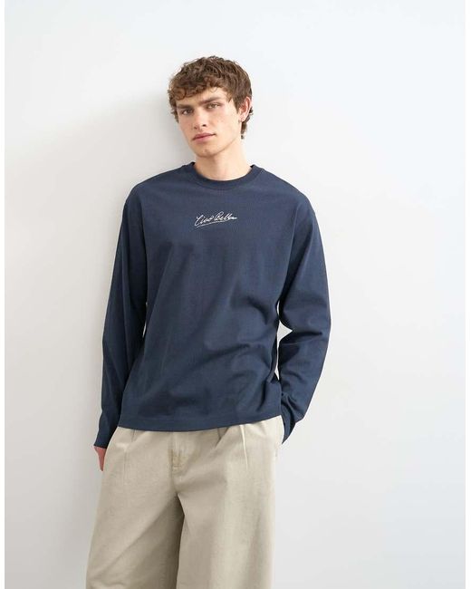 Topman Blue Relaxed Fit Long Sleeve T-shirt With Ciao Bella Print for men