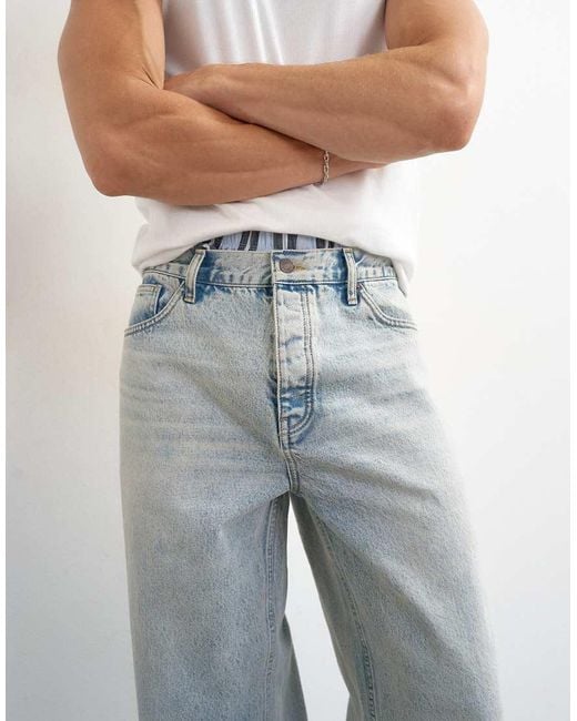 Topman Blue Rigid baggy Fit Jeans With Turn-up Hem for men