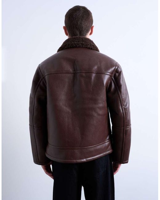 Topman Brown Faux Shearling Jacket With Zip Pockets for men