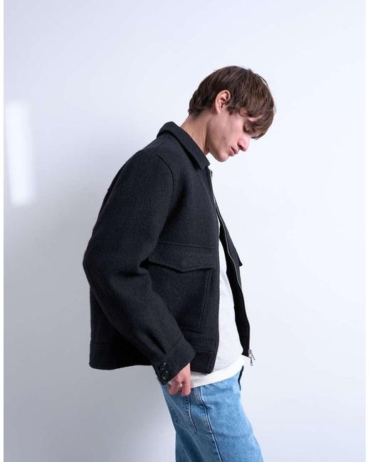 Topman Blue Wool Blend Zip Through Shacket for men