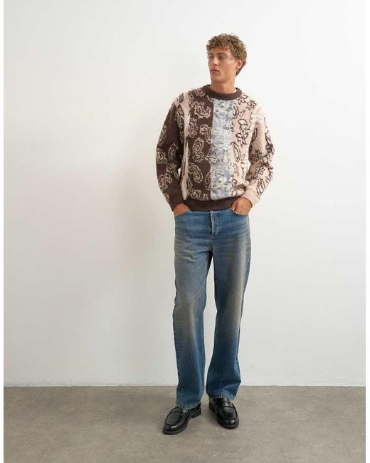 Topman Natural Relaxed Fit Knit Jumper With Placement Paisley Design for men