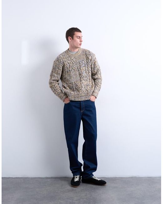 Topman Blue Regular Fit Cable Knitted Jumper for men