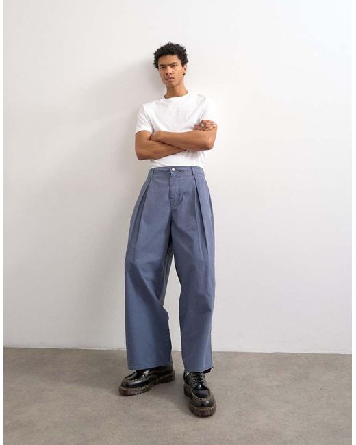 Topman Blue Pleated Balloon Fit Canvas Trouser With Seam Detail for men
