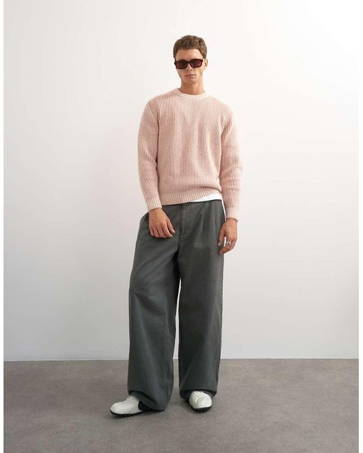 Topman Pink Classic Fit Plaited Fisherman Knit Jumper for men