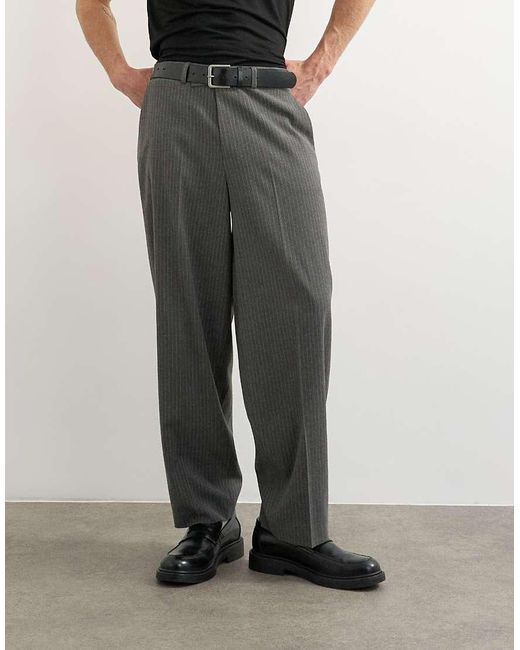 Topman White Relaxed Fit Pinstripe Trouser for men