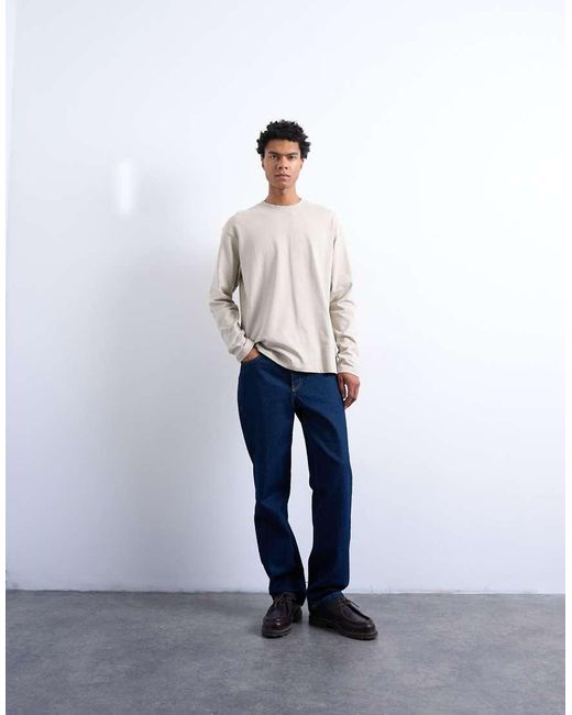 Topman Blue Relaxed Fit Long Sleeve T Shirt for men