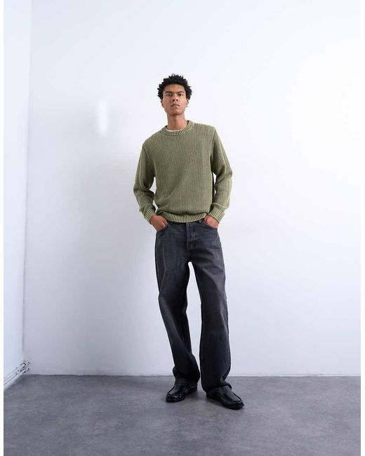 Topman Green Regular Fit Knit Sweater for men