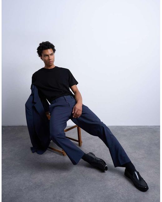 Topman Blue Straight Wool Touch Suit Trousers for men