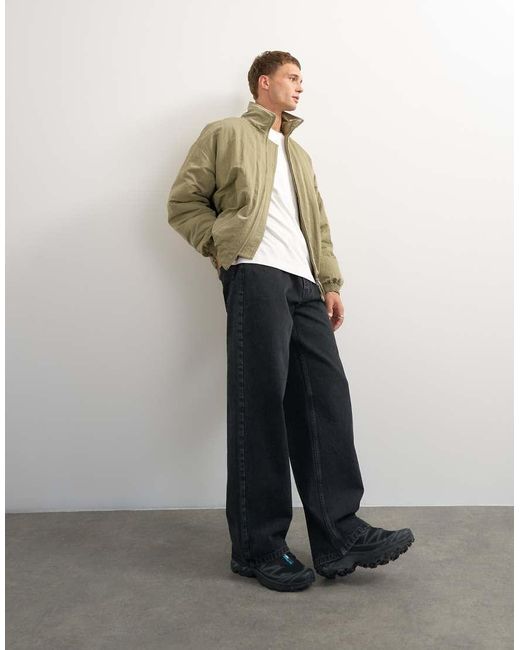 Topman Green Oversized Fit Twill Nylon Funnel Neck Bomber Jacket for men