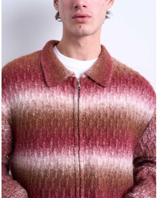 Topman Red Knitted Blend Zip Through Cardigan for men