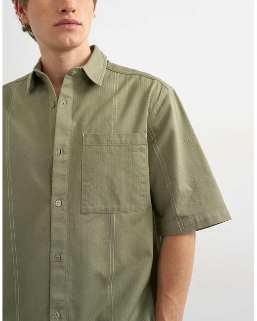 Topman White Relaxed Fit Crop Short Sleeve Herringbone Shirt for men
