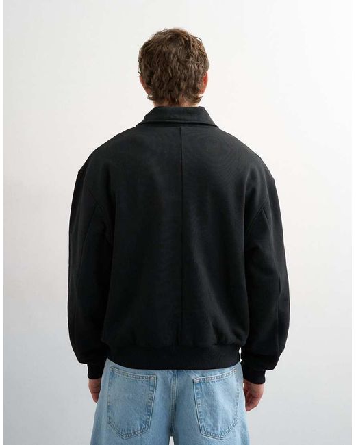 Topman Black Relaxed Fit Jersey Utility Shacket With Funnel Neck for men