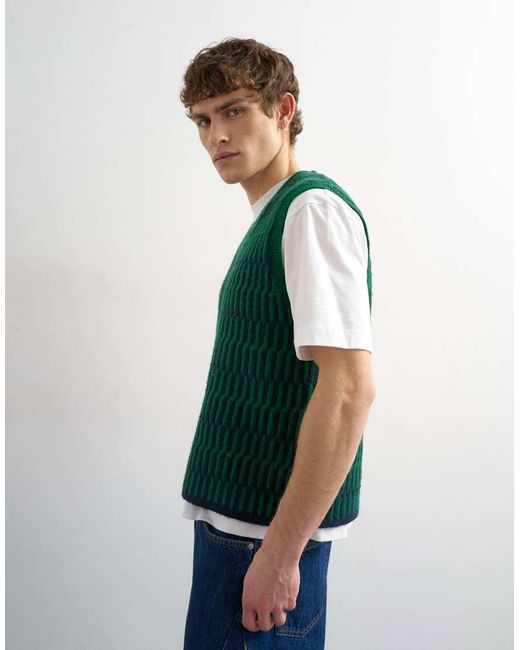 Topman Green Relaxed Fit Cropped Knitted Tank for men