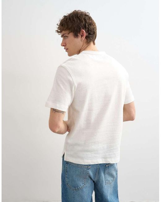 Topman White Relaxed Fit Linen Mix Henley T-Shirt for men