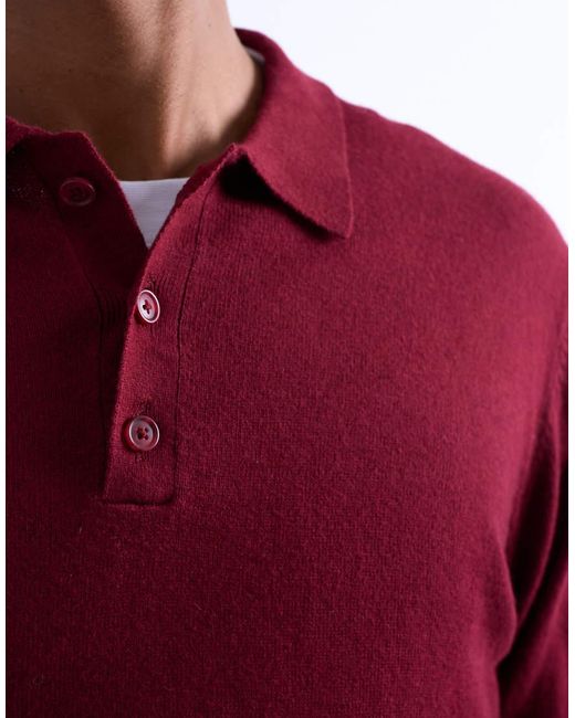 Topman Red Essential Knitted Button Polo for men