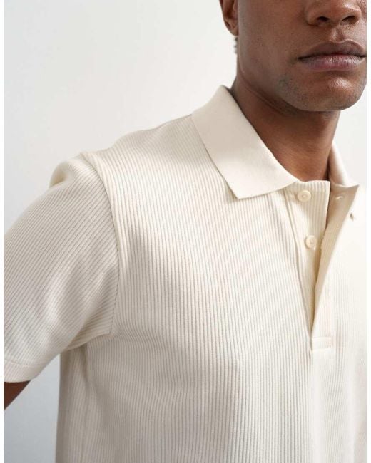 Topman White Cropped Fit Ribbed Polo Shirt for men