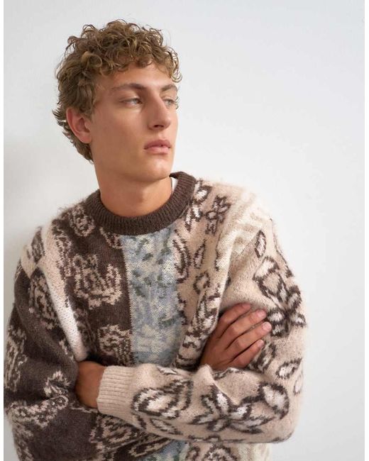 Topman Natural Relaxed Fit Knit Jumper With Placement Paisley Design for men