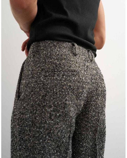Topman Gray Wide Leg Textured Herringbone Trouser for men
