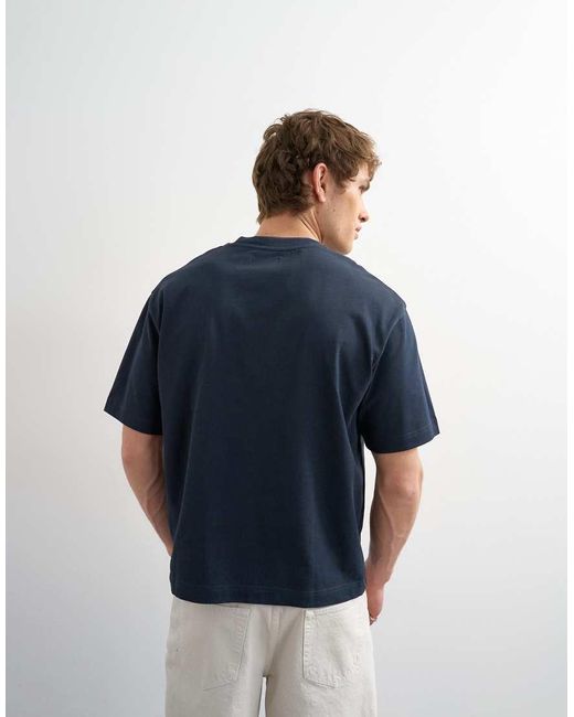 Topman Blue Relaxed Fit Cropped T-Shirt for men