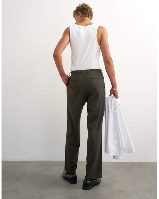 Topman White Wide Leg Pinstripe Trousers for men