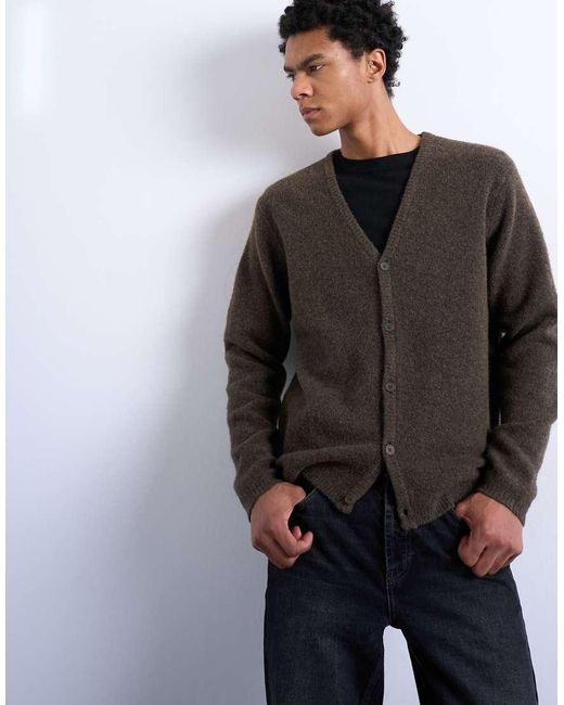 Topman Brown Regular Fit Knitted Cardigan for men