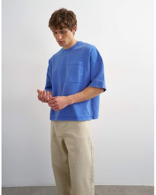 Topman Blue Premium Boxy Fit T-shirt With Pocket for men