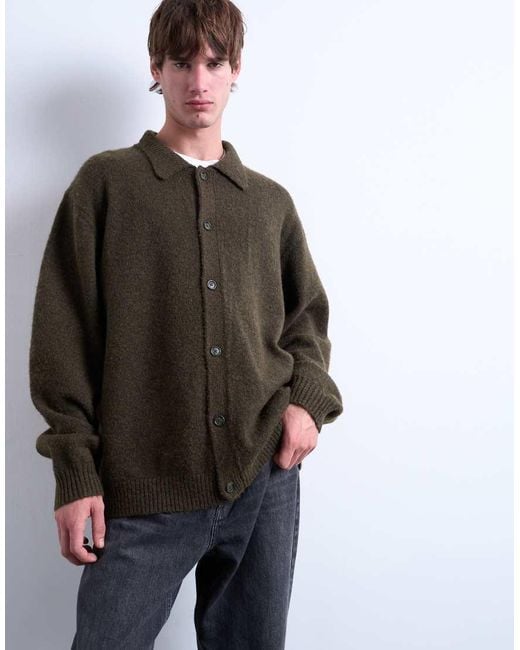 Topman Brown Oversized Fit Button Through Cardigan for men