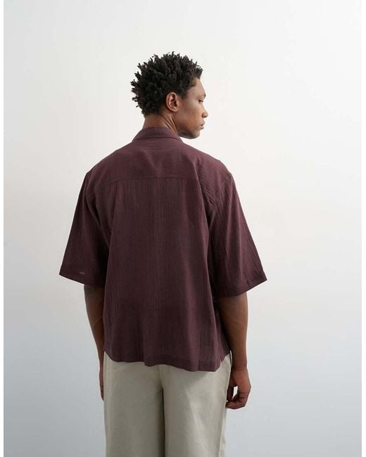Topman Red Relaxed Fit Crop Sheer Ripstop Short Sleeve Shirt for men