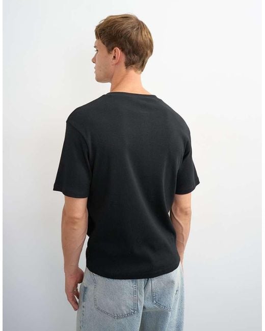 Topman Blue Slim Fit Rib Knit Henley Neck T-shirt for men