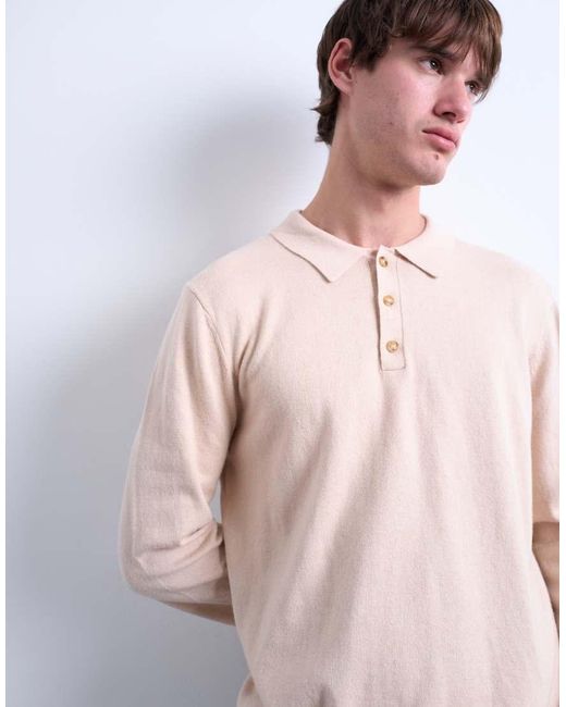 Topman Blue Essential Knitted Button Polo for men