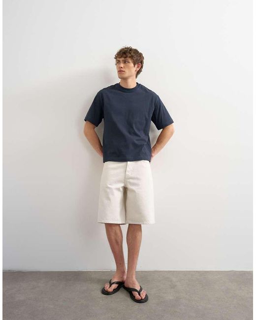 Topman Blue Relaxed Fit Cropped T-Shirt for men