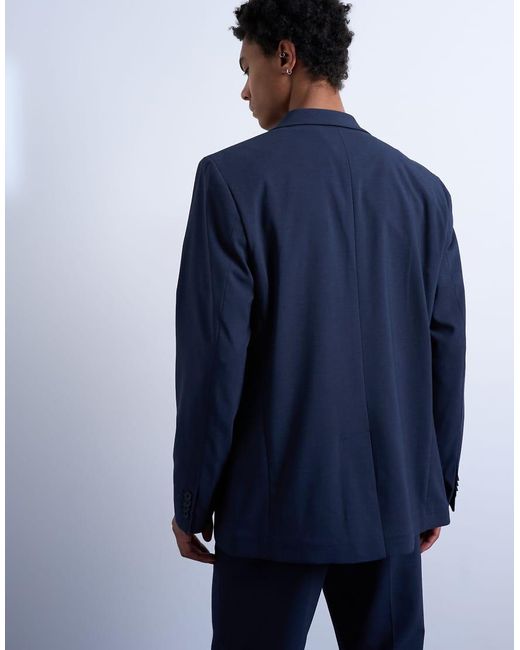 Topman Blue Relaxed Wool Touch Suit Jacket for men