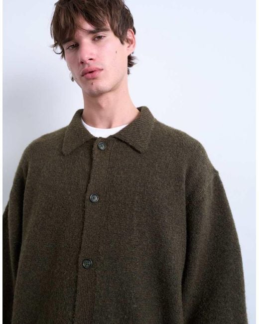 Topman Brown Oversized Fit Button Through Cardigan for men