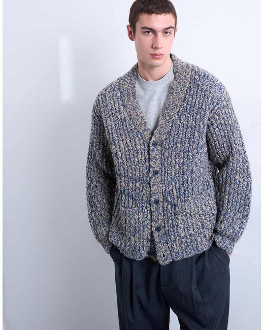 Topman Blue Relaxed Fit Chunky Twist Cardigan for men