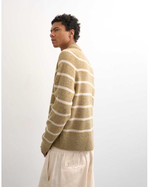 Topman Natural Regular Fit Knitted Crewneck Polo With Stripe Marl for men