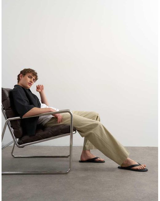 Topman Natural Wide Leg Linen Rich Trouser for men