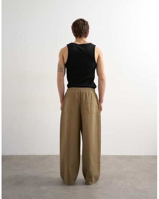 Topman Green Baggy Fit Herringbone Trousers for men