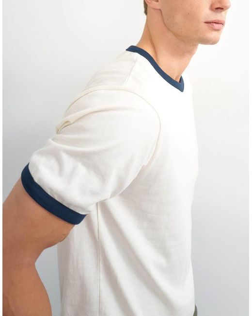 Topman White Classic Fit Crop Ringer T-shirt for men