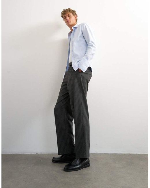 Topman White Wide Leg Pinstripe Trouser With Pleats for men