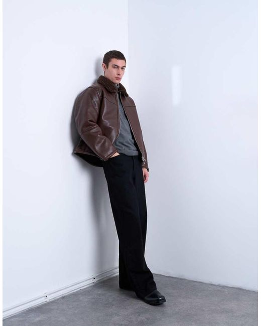 Topman Brown Faux Shearling Jacket With Zip Pockets for men