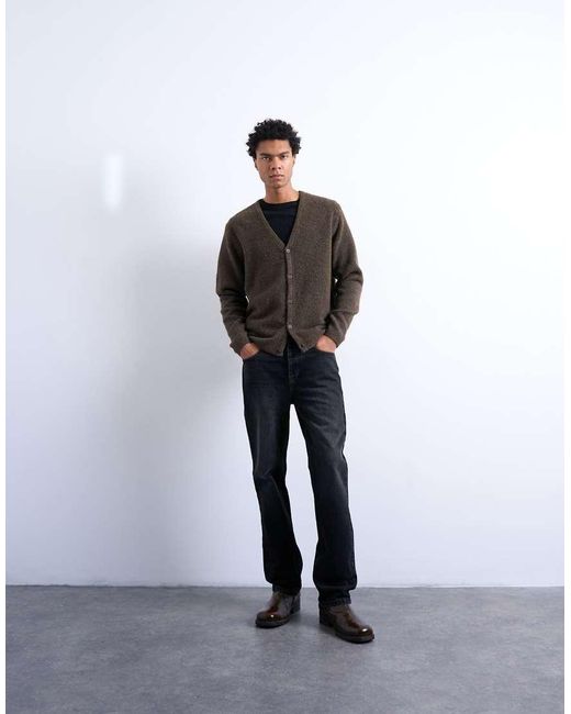 Topman Brown Regular Fit Knitted Cardigan for men