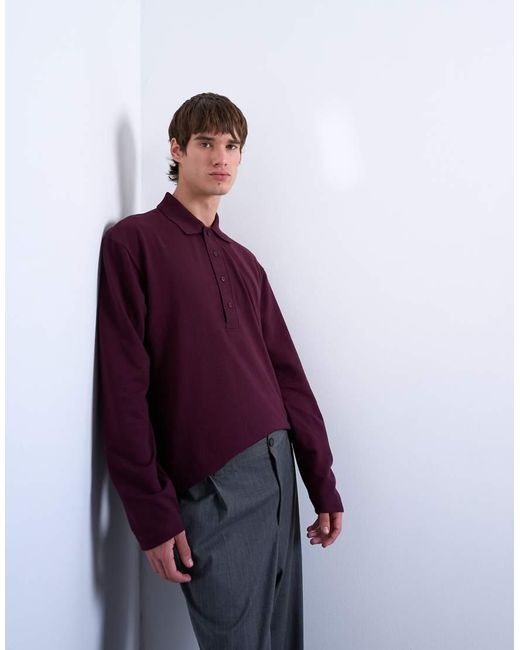 Topman Purple Long Sleeve Textu Polo for men