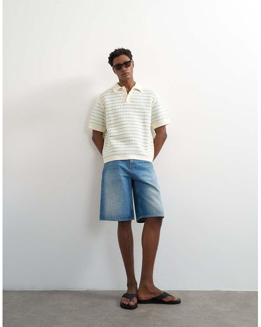 Topman White Regular Fit Machine Crochet Polo for men