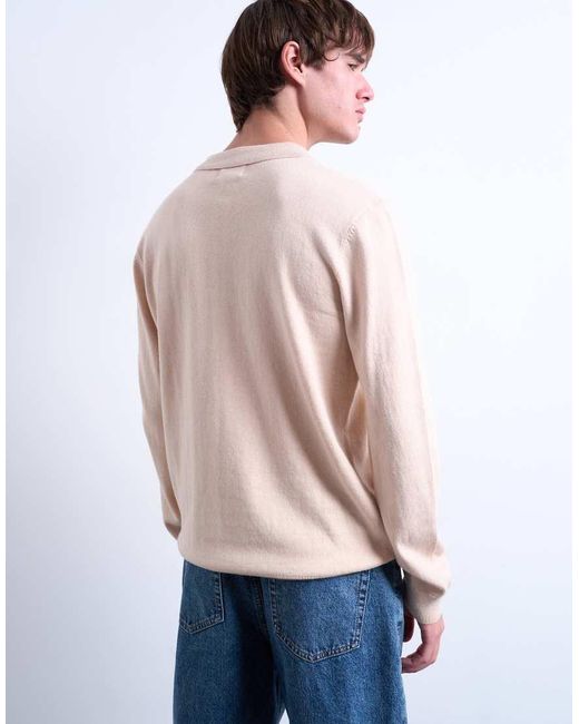 Topman Blue Essential Knitted Button Polo for men