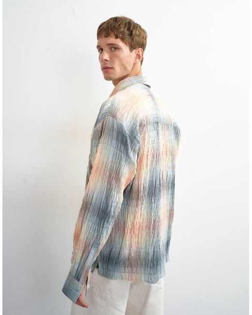 Topman White Oversized Fit Crinkle Plaid Shirt for men